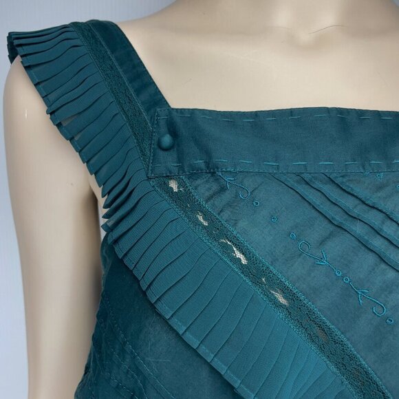 BCBGMAXAZRIA Runway Embroided Fairy Boho Frill Green Drawstring Waist Dress XXS - Picture 6 of 10